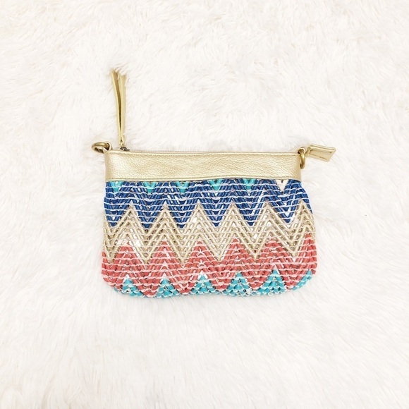Big Buddha Beaded Clutch Chevron Patterned Bag - Picture 1 of 3